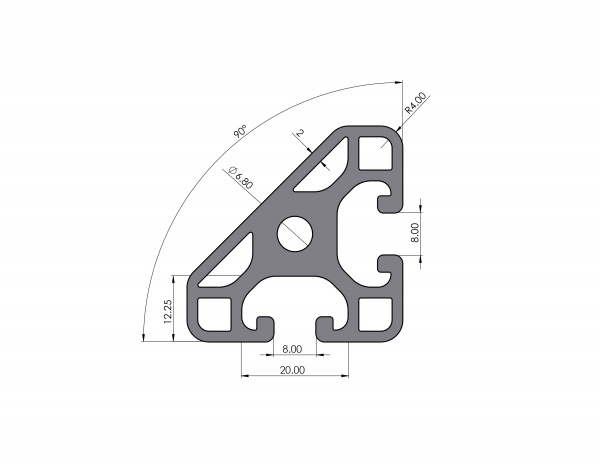 Aluminium profile 40x40-45° light groove 8 I-type